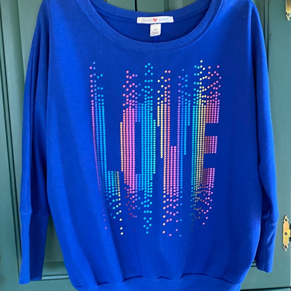 Blue Sweatshirt Top  says Love